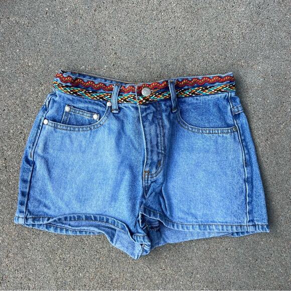 Vintage Pants - Y2K Arizona Boho Western bricabrac trim festival jean shorts